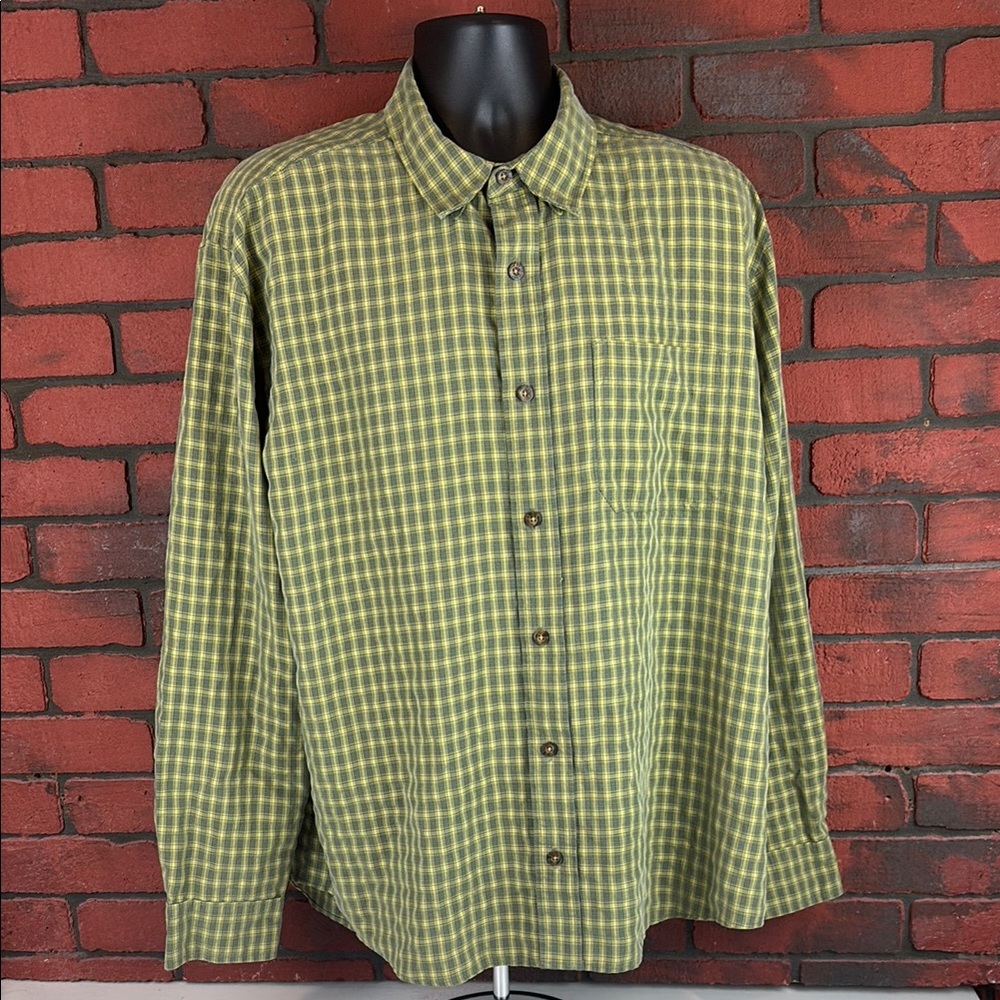 Woolrich Shirt Mens XL Light Olive Checkered Button Down